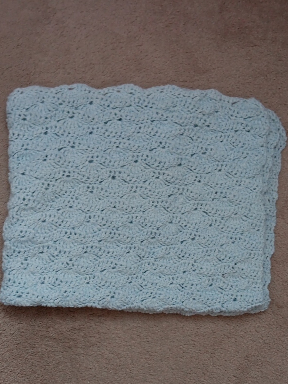 Light Blue Crochet Throw Or Baby Blanket - Soft Home Accent